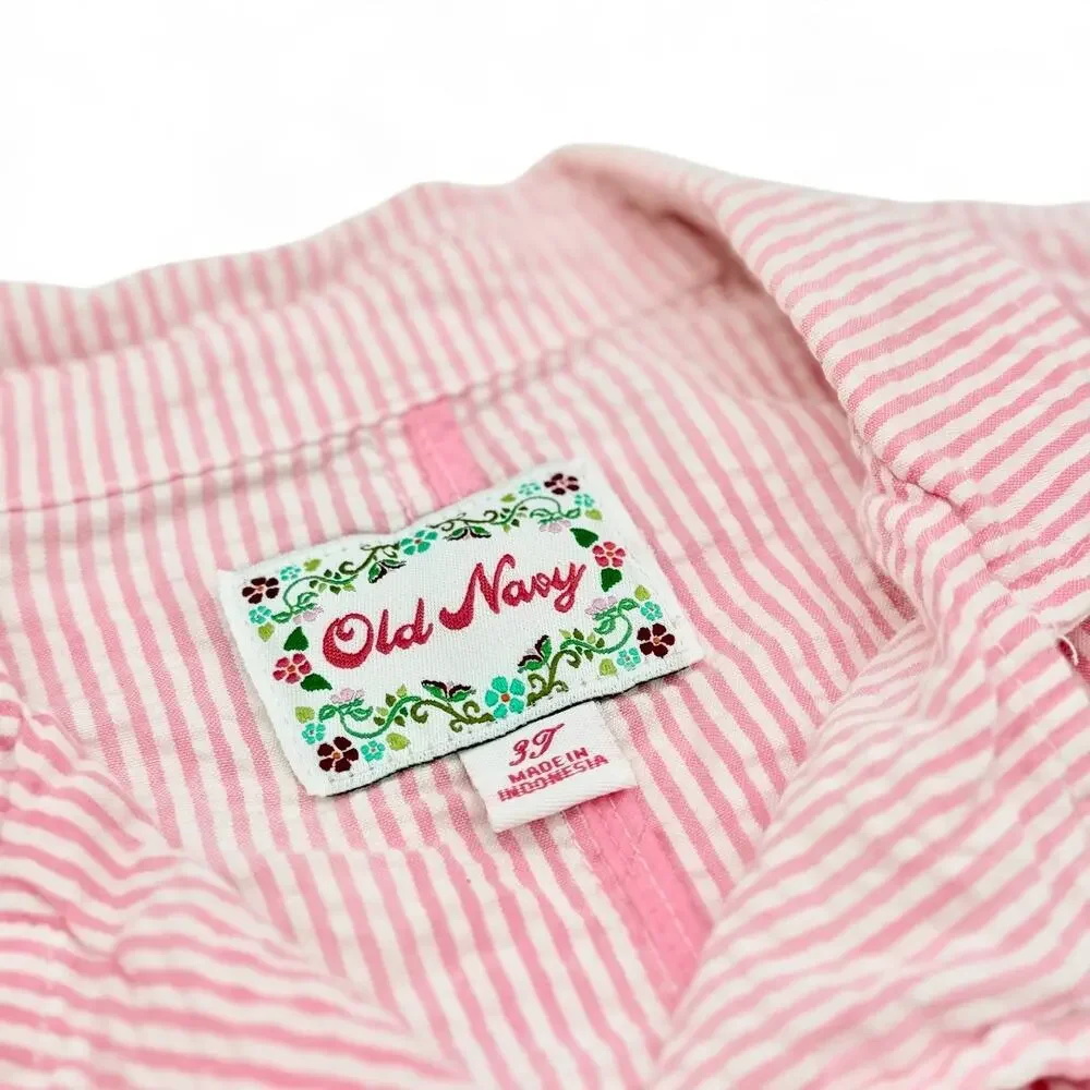 Vintage Old Navy Toddler Seersucker Blazer Stripe Preppy Y2K Pink 3T CountryClub